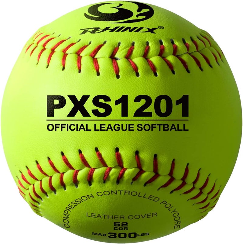 PHINIX Slow-Pitch Split Leather Softballs Professional Quality Practice Competitions 11" & 12" Options (COR .52 / Comp.300) - Image 1